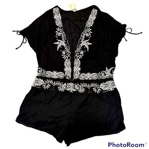 Free People NWT Weila Black Embroidered Romper SZ L